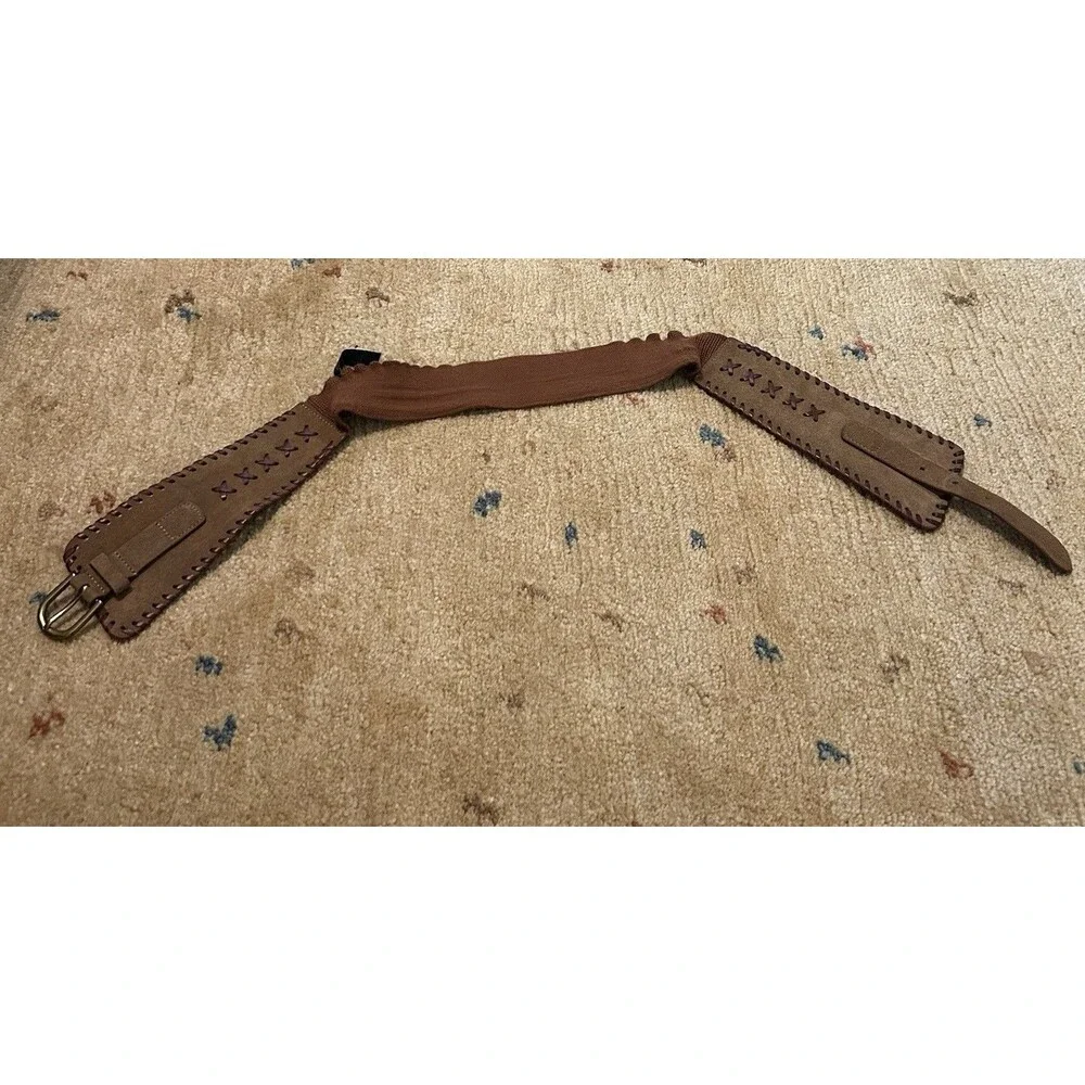 Anthropologie Brown Suede Leather Western Chunky Belt Size M/L Boho Cowgirl
